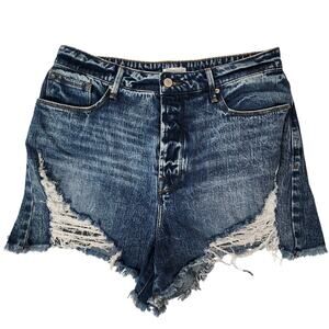 Good American Bombshell Distressed Denim Shorts Size 12/31 Good American Shorts